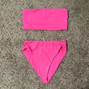 Neon pink bandeau/high wasted bikini